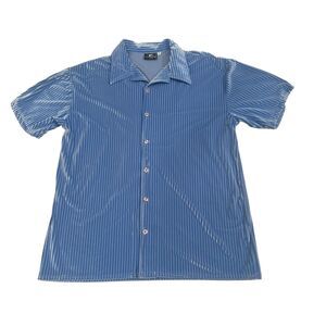 Vintage Positano Shirt Mens XL Blue Velvet Iridescent Button Up Disco Rave